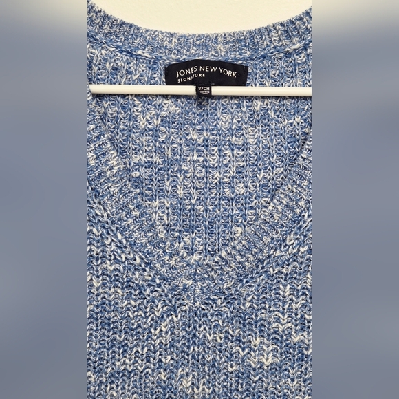 Jones New York Speckled Blue V-Neck Boxy Boho Cottagcore Pullover Sz S/M Sweater - Picture 3 of 7